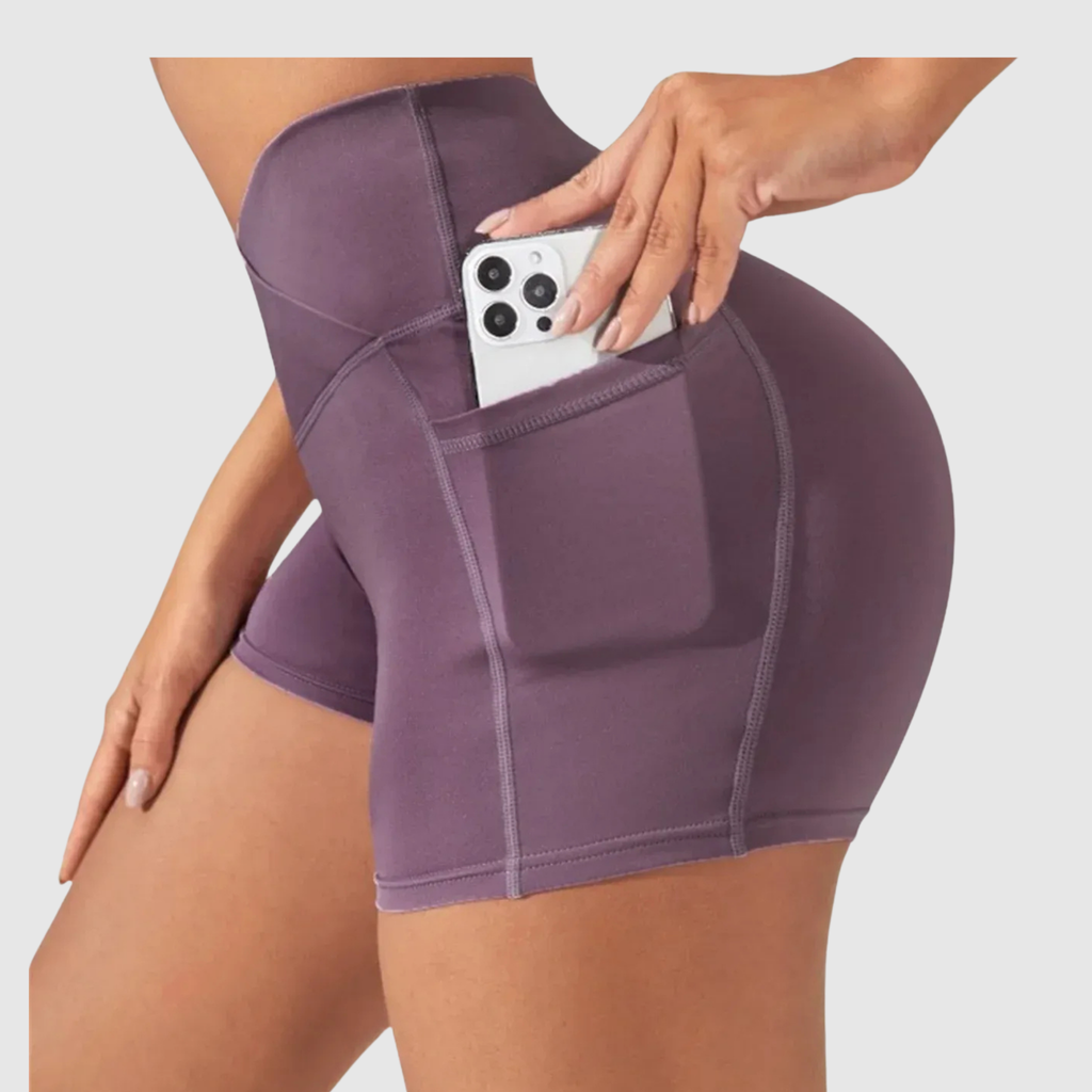 Women's High Waist Side Pockets Gym Sport Shorts