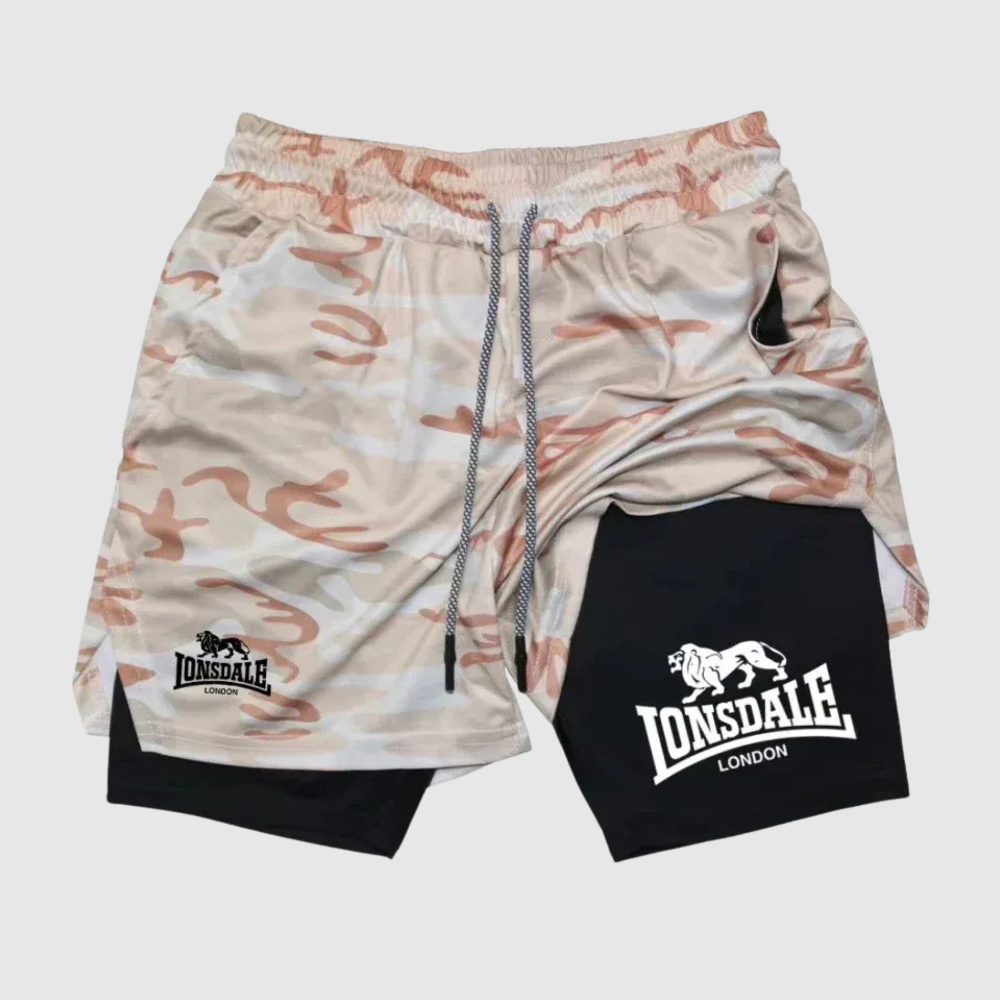 Men's 2 in 1 Shorts with Phone Pockets for Sport and Gym