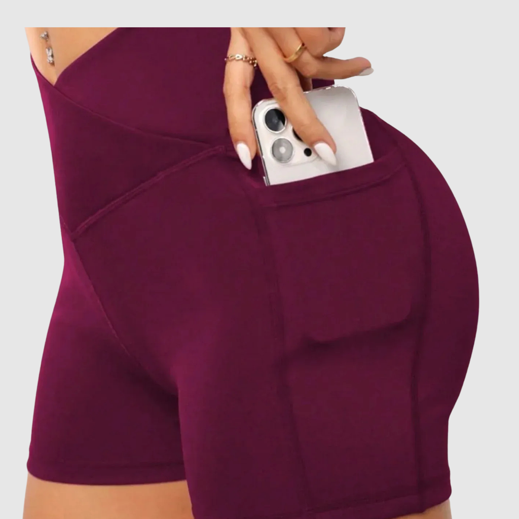 Women's High Waist Side Pockets Gym Sport Shorts